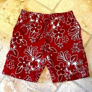 Pandemonium Swim Trunks/Board Shorts Mens Red Floral mesh lining Beach Size L